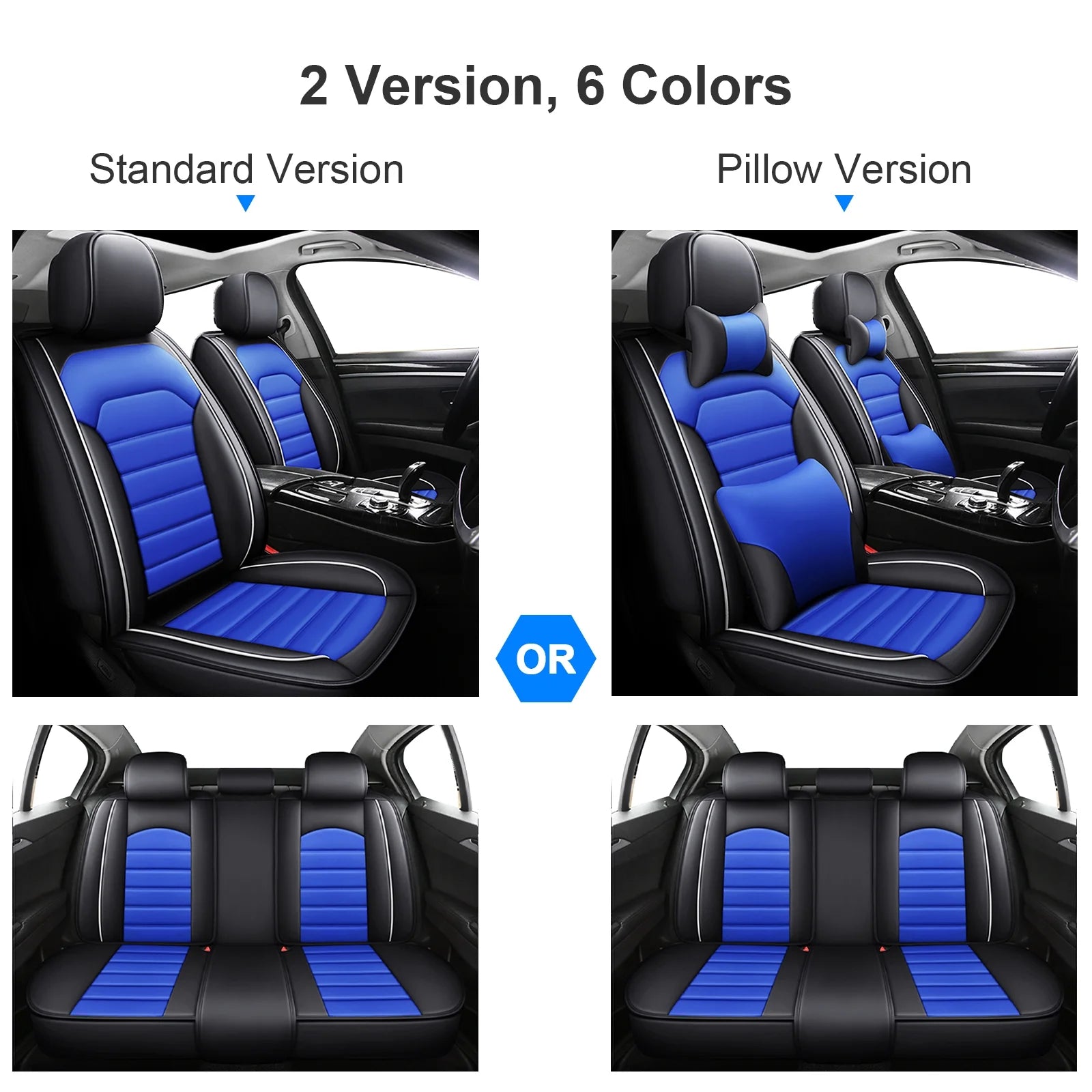 Waterproof PU Leather Full Set Car Seat Covers Black+Blue D742