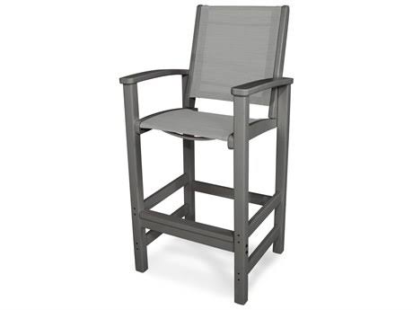 Mahogany / Navy Blue Sling Coastal Bar Chair Q7748