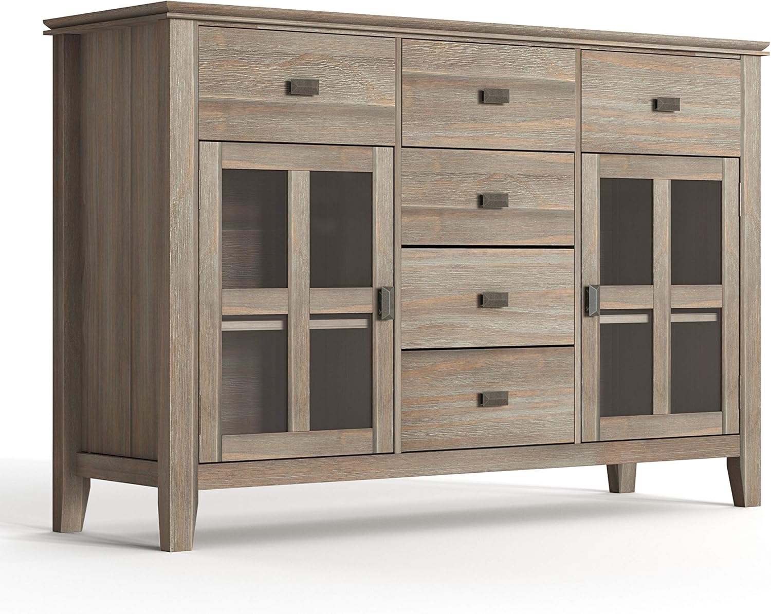 Distressed Grey Solid Pine Wood Sideboard Buffet Credenza with 2 Doors, 6 Drawers and 2 Cabinets A860