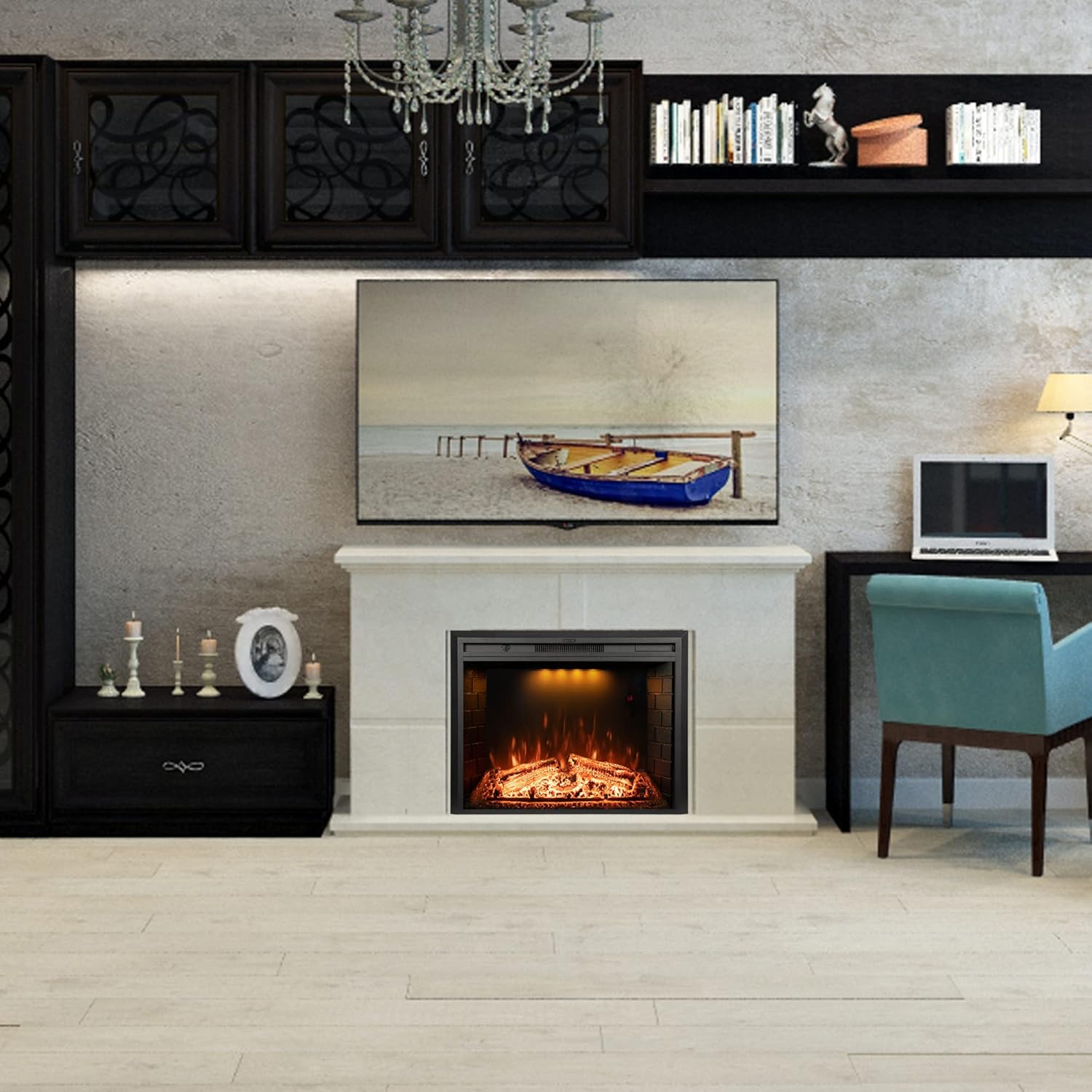 Black 30 inch Electric Fireplace with Remote Control V88391