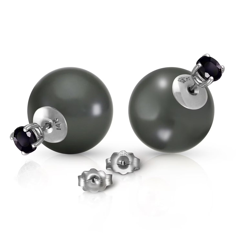 14k Solid Gold Stud Black Diamond & Black Shell Pearl Earrings K6846