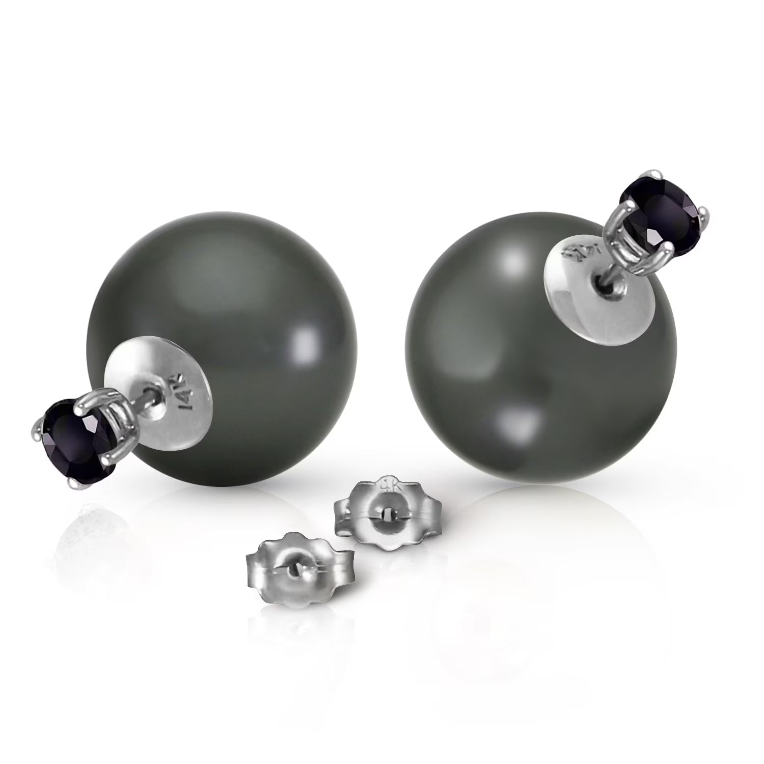 14k Solid Gold Stud Black Diamond & Black Shell Pearl Earrings K6846
