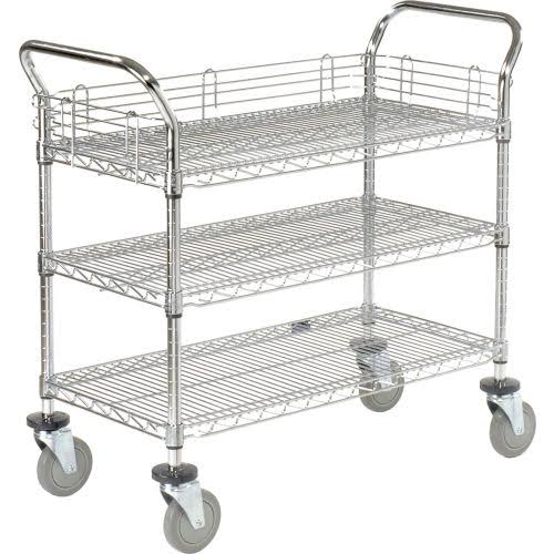 Chrome 3 Shelf Utility Cart with Polyurethane Casters F81874