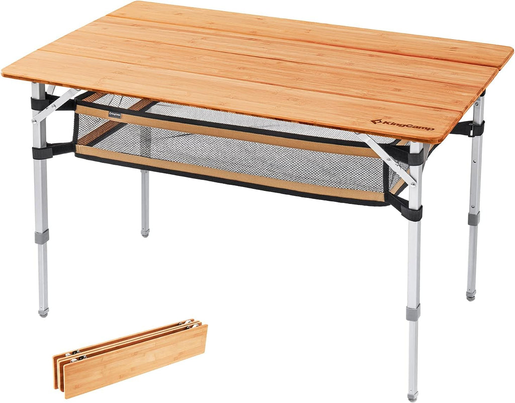 Bamboo Folding Camping Table with Adjustable Height Aluminum Legs A384350