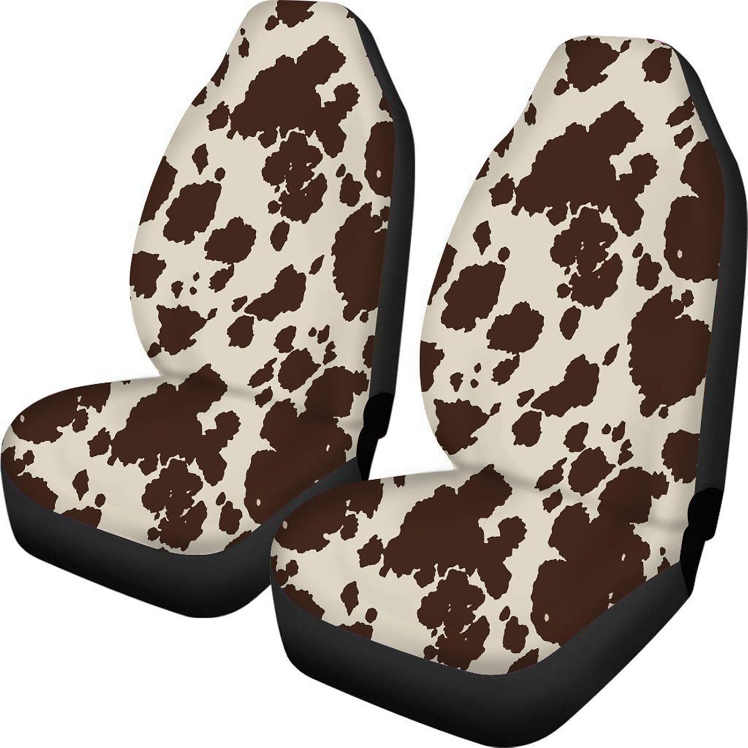Set of 2 Brown Cow Fur Print Car Seat Covers U8962