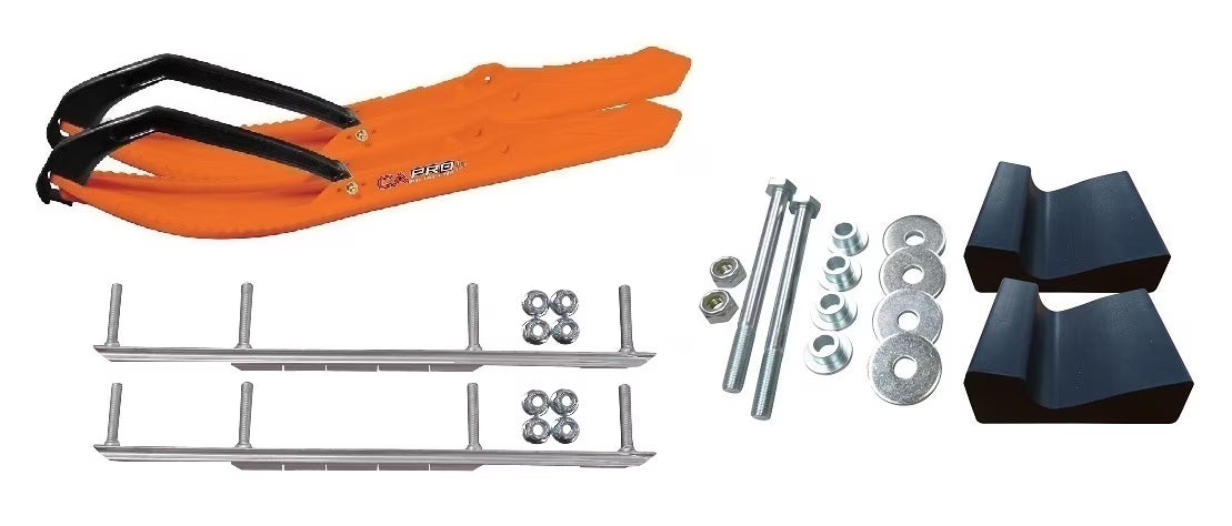 Orange BX Snowmobile Skis with 7.5" Shaper Bars Complete Kit A623
