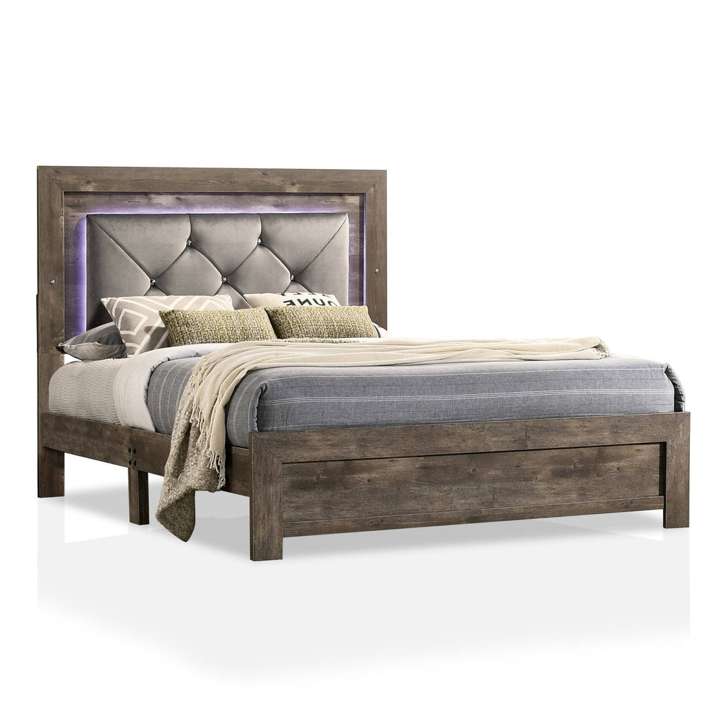 Rustic Natural Tone Tufted Panel Bed Queen H28629