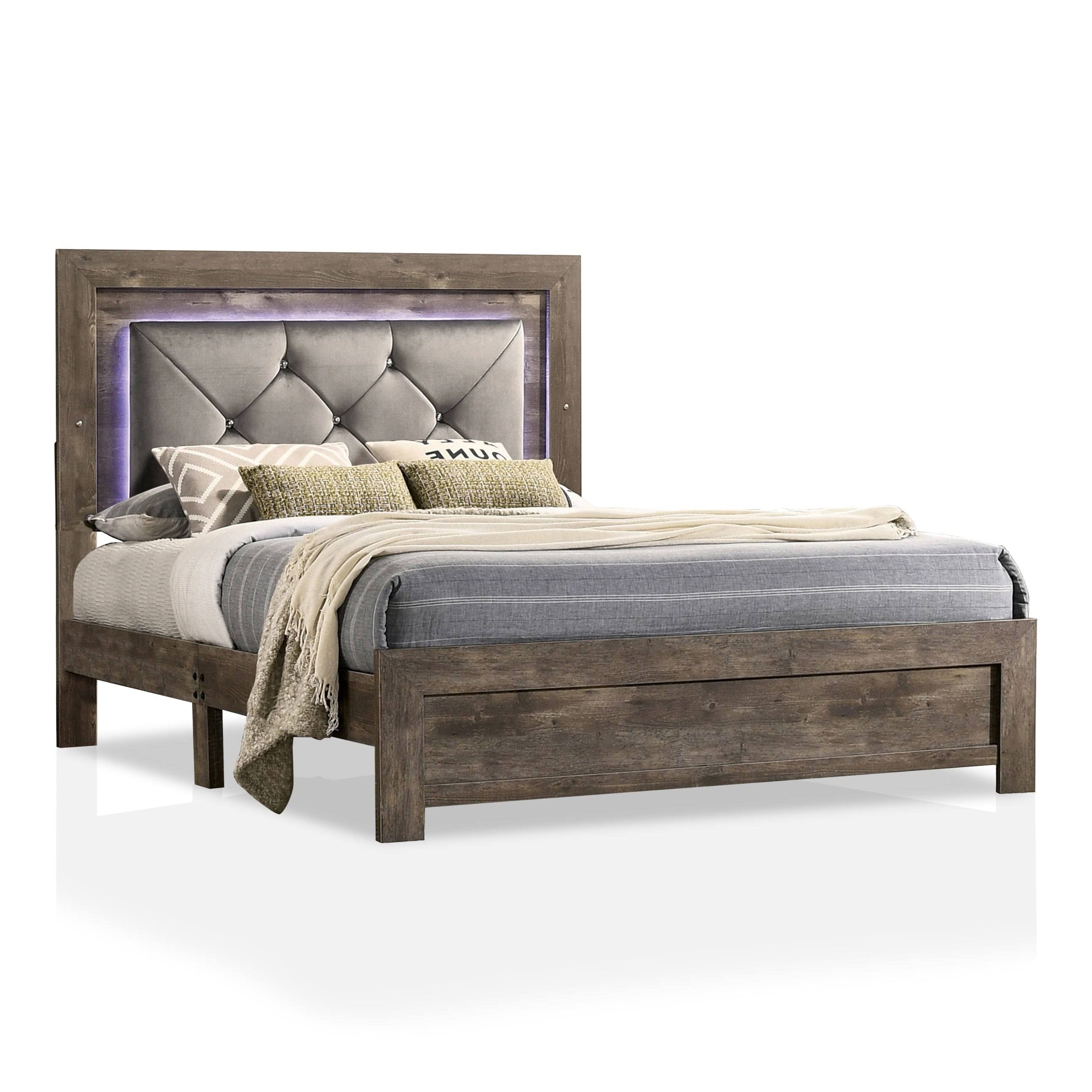 Rustic Natural Tone Tufted Panel Bed Queen H28629