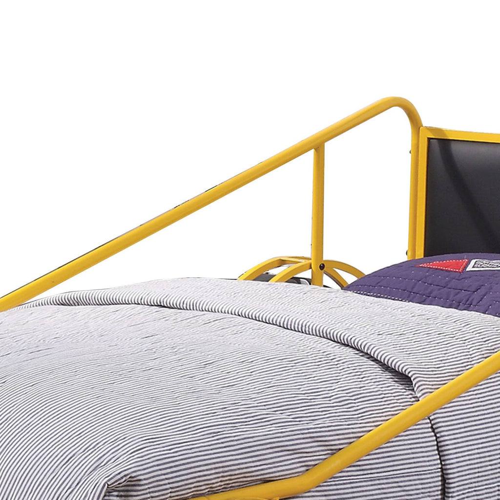 Yellow and Black Metal Twin Bed with Leatherette Headboard J828