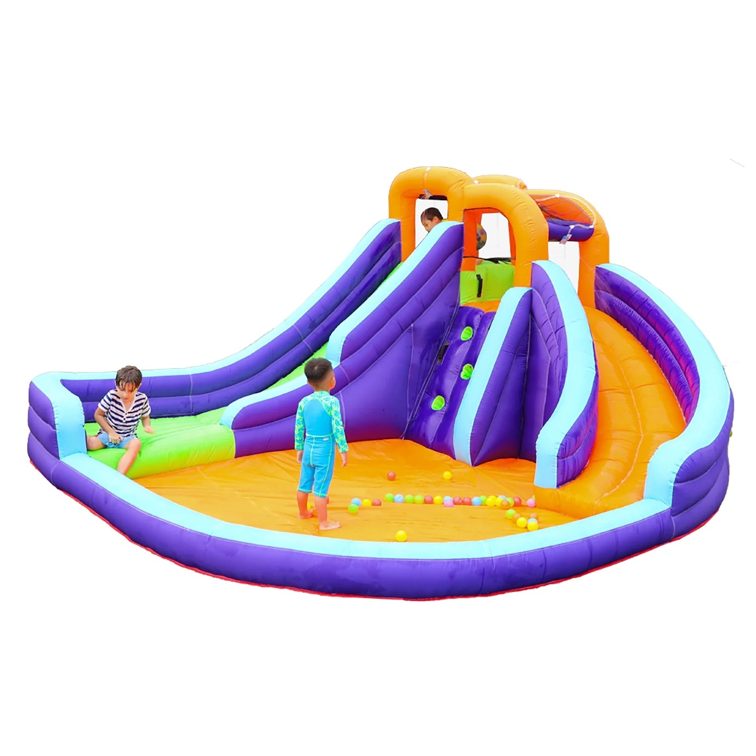 Double Slide Inflatable Water Park with Climbing Wall & Water Cannon U443918