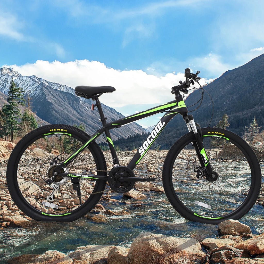 Full-Suspension Mountain Bike, Shimano 21 Speed, 26 Inch Wheel, Black White Green Stripes M36241