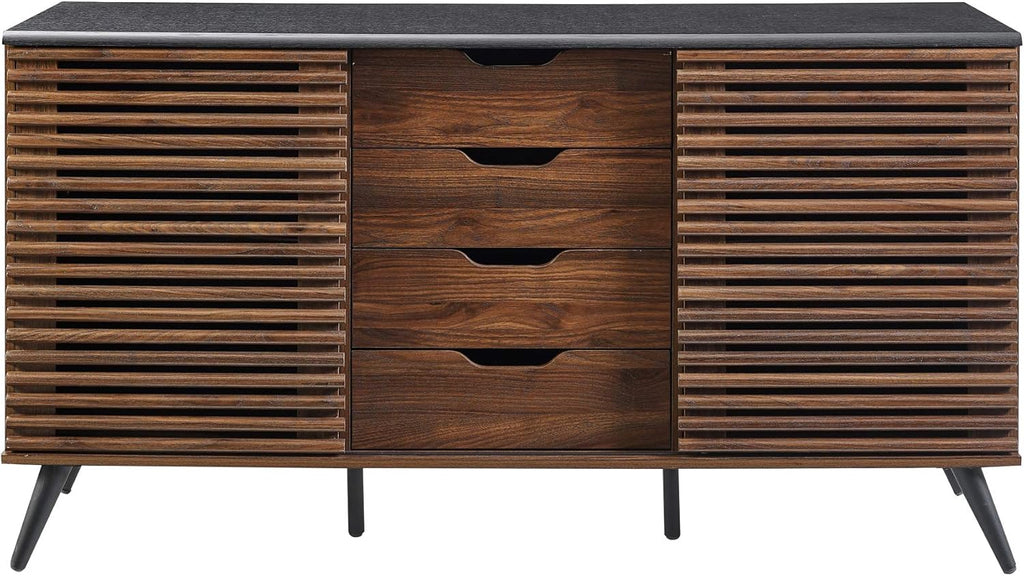 Black and Dark Walnut 4 Drawer Wood Cabinet M8445