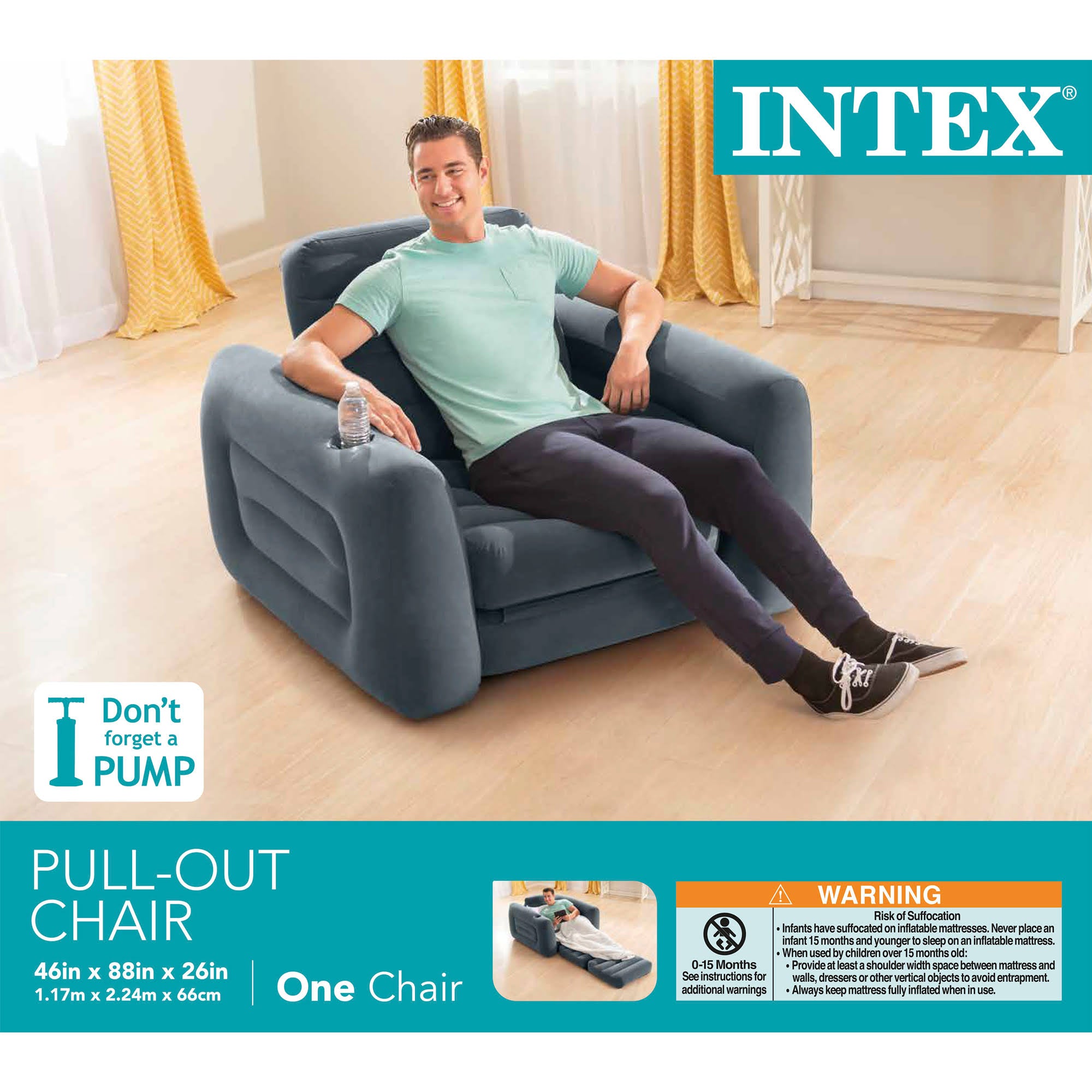 Inflatable Pull Out Sofa Chair Sleeper with Twin Sized Air Mattress B8891
