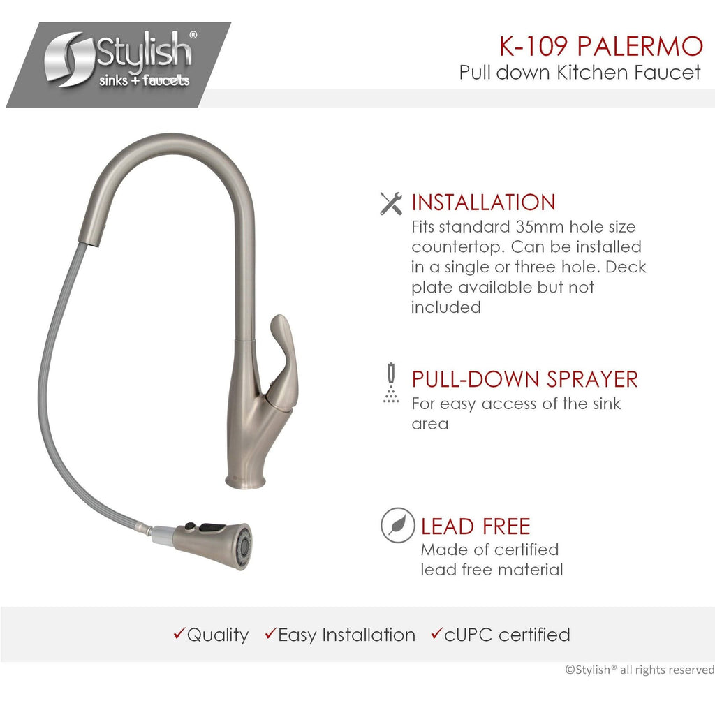 Brushed Nickel Single Handle Pull Down Kitchen Faucet N9626