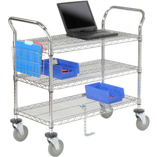 Chrome 3 Shelf Utility Cart with Polyurethane Casters F81874