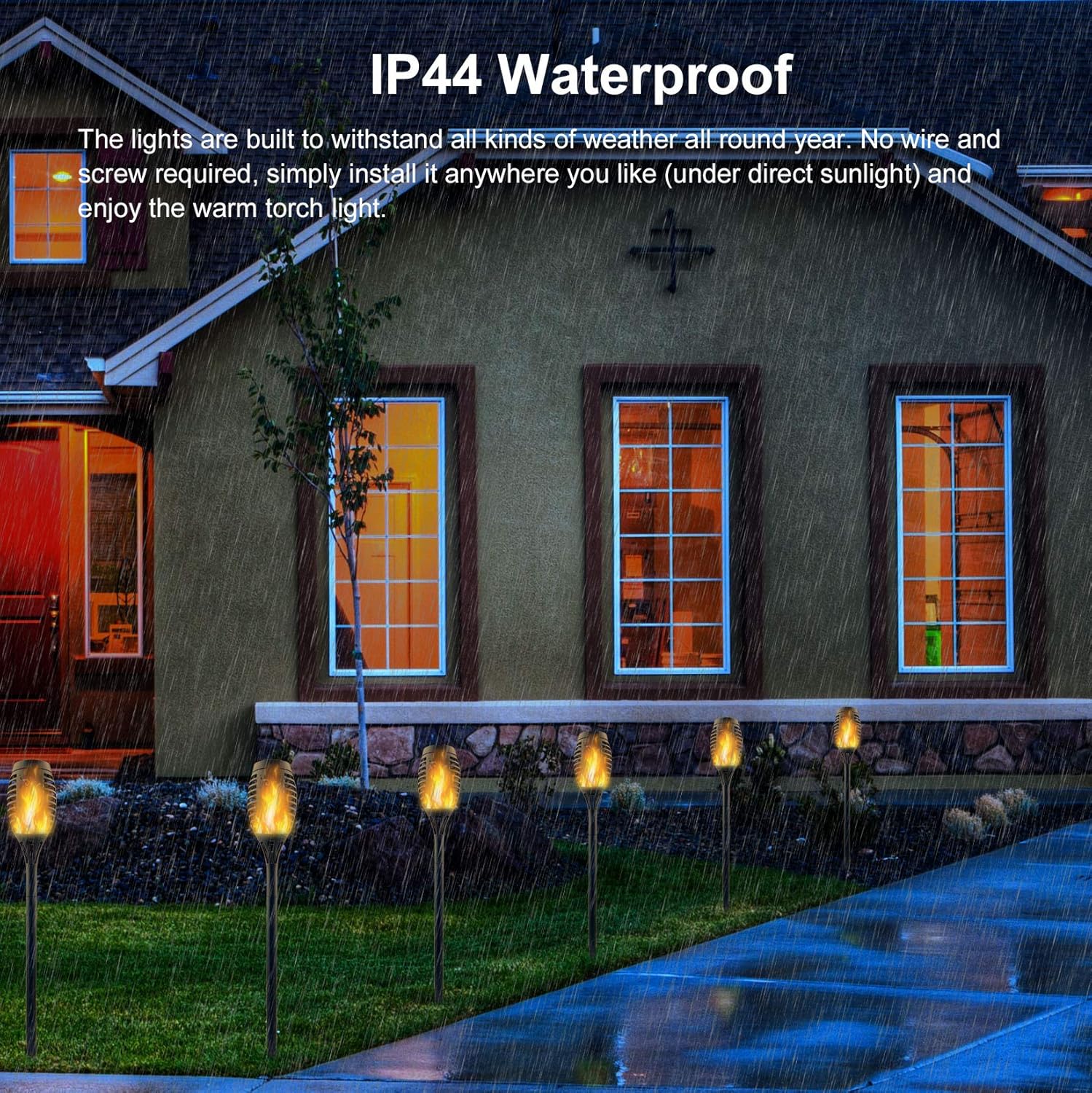 16 Pack Solar Torch Lights with Flickering Flames, Waterproof K26868
