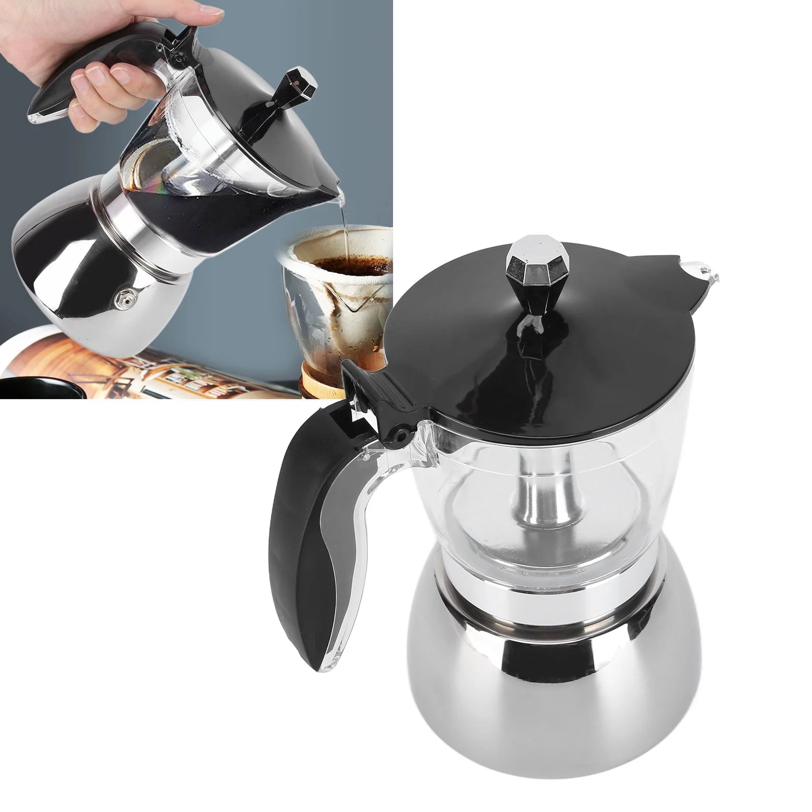 Cafetera Espresso Moka de Acero Inoxidable, 6 Tazas Z2729