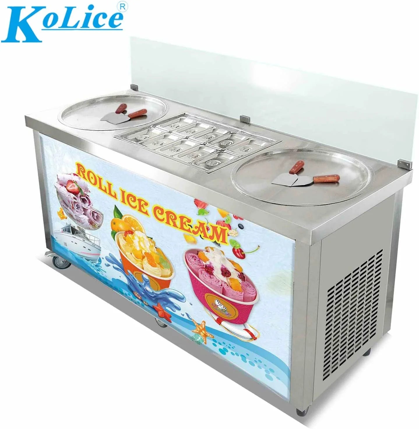 22" Double Round Pans Fried Ice Cream Machine with 10 Refrigerated Tanks D698