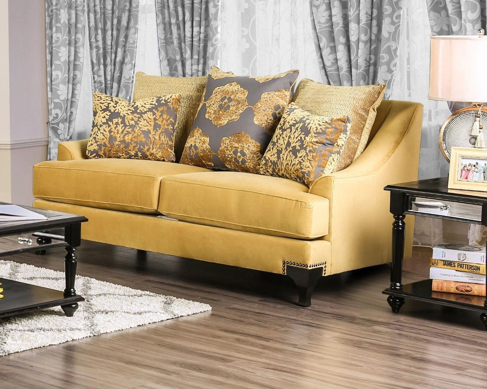 Gold & Gray Velvet-like Fabric Living Room Set 3pcs W164929