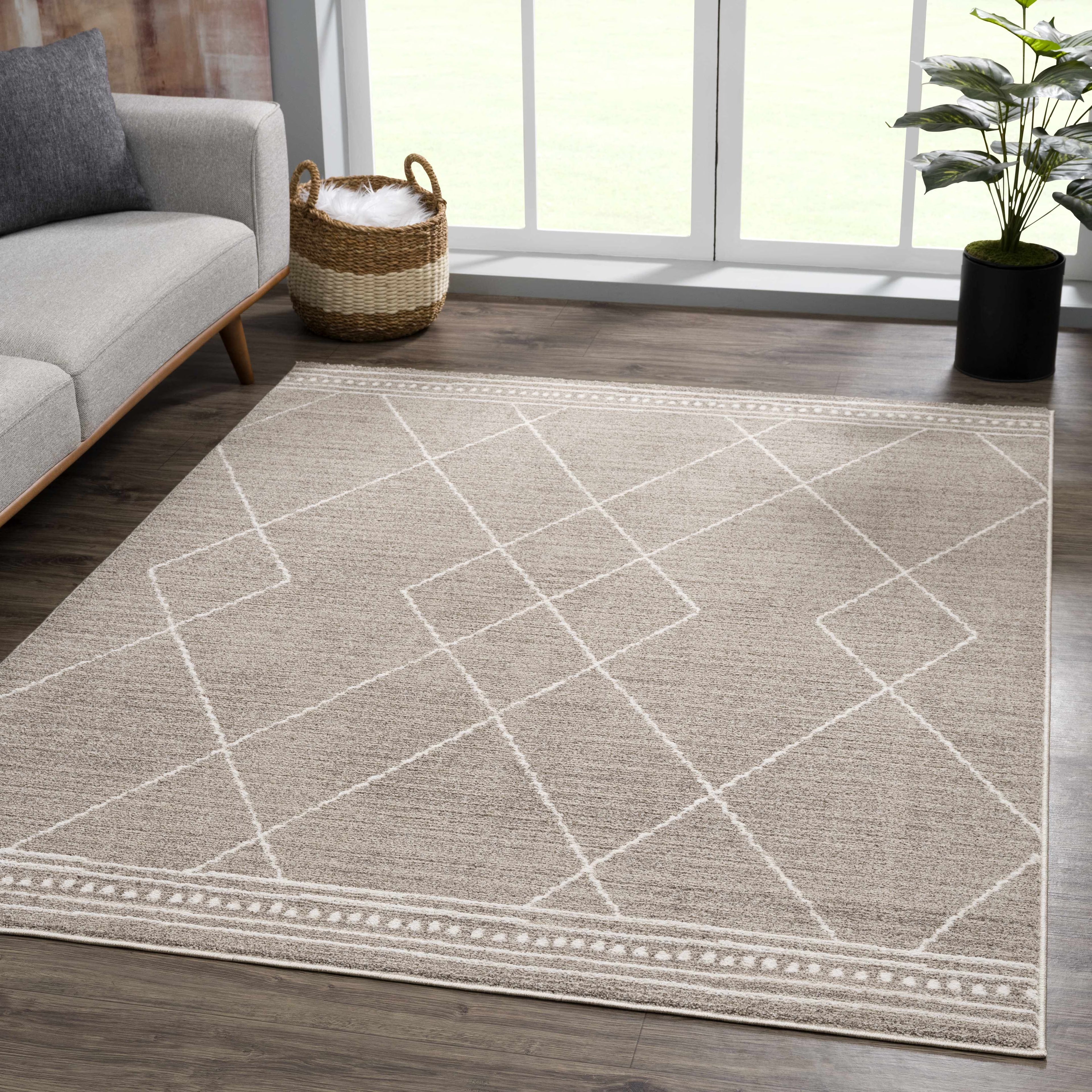 Brown White Runner Rug J248302