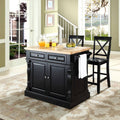 Black Wood Kitchen Island with Stools D60830