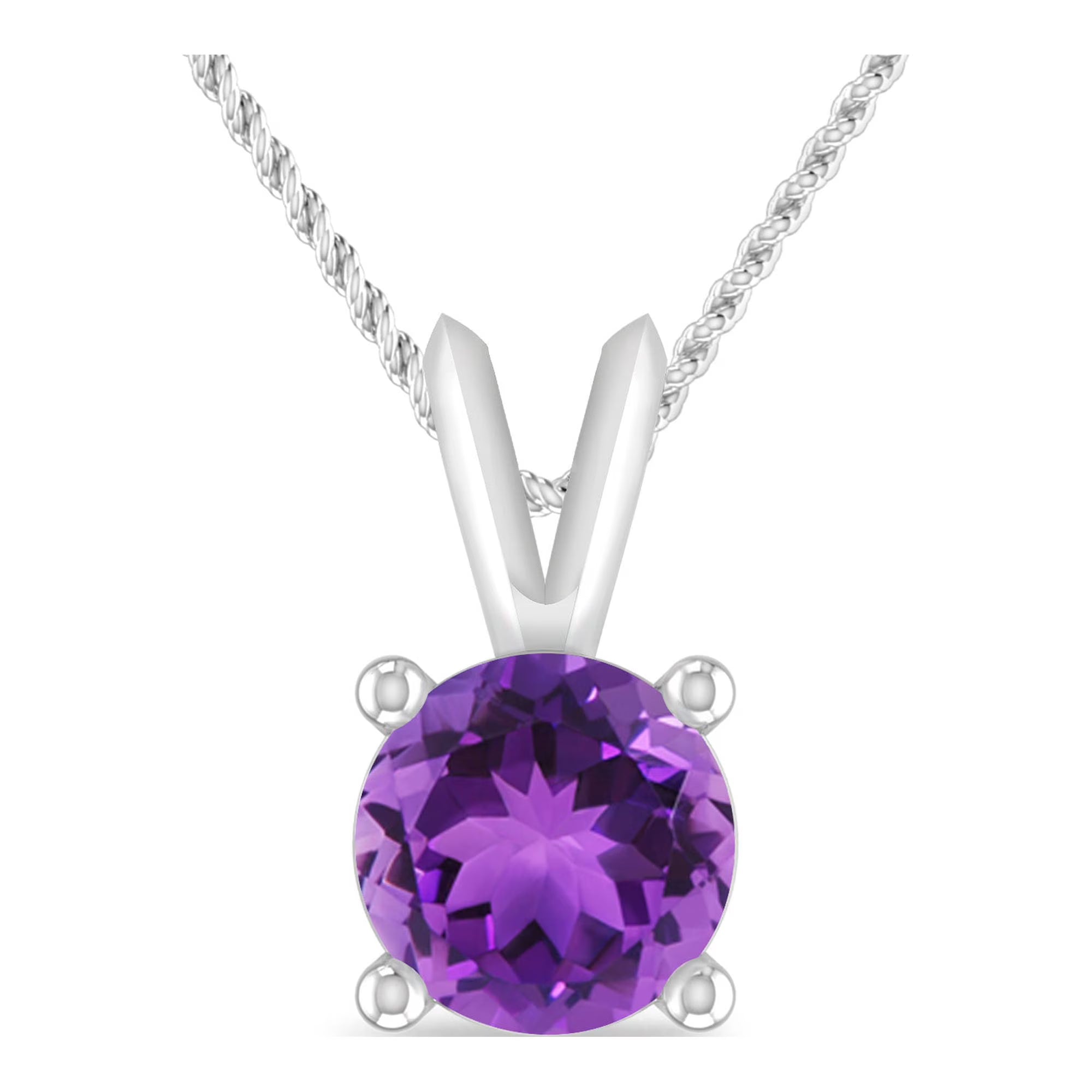 Amethyst 10K White Gold Solitaire Pendant Necklace C8060