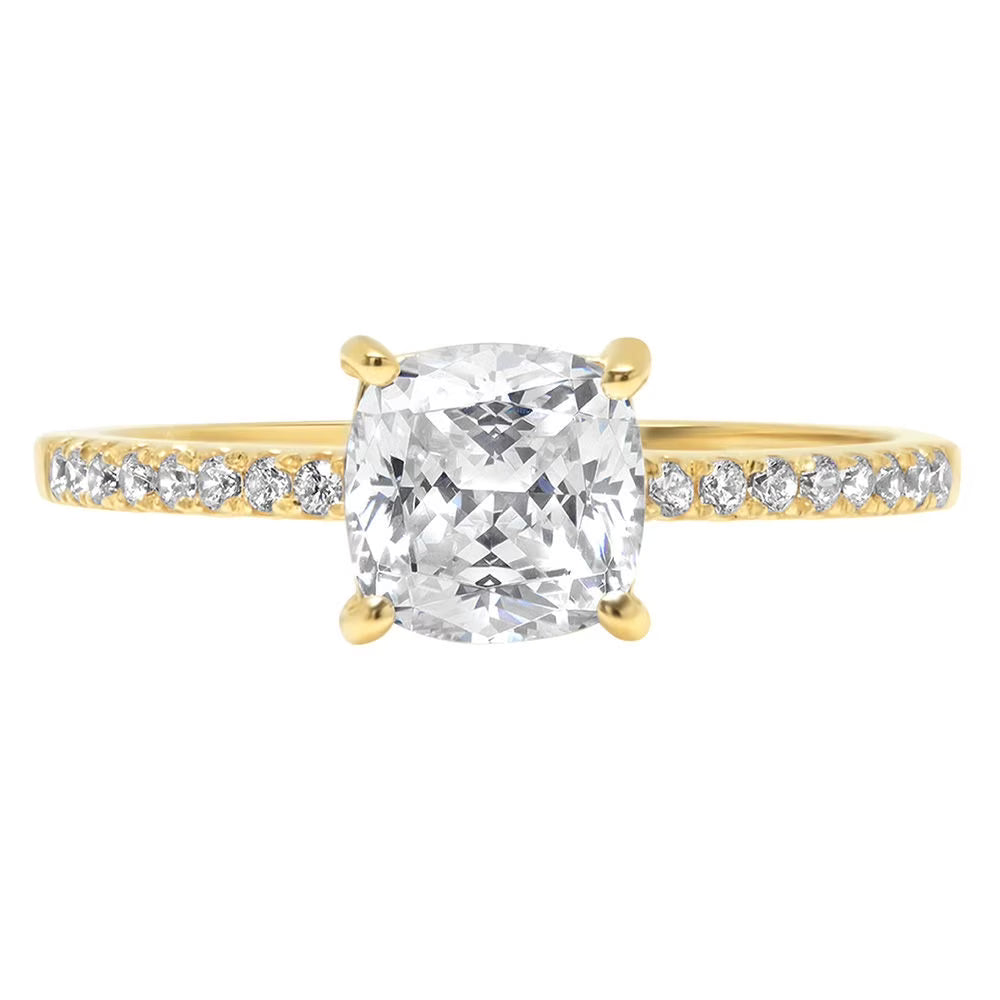 2.7 ct Cushion Cut Genuine Cultured Diamond SI1-SI2 J-K 18K Yellow Gold Engagement Ring H220