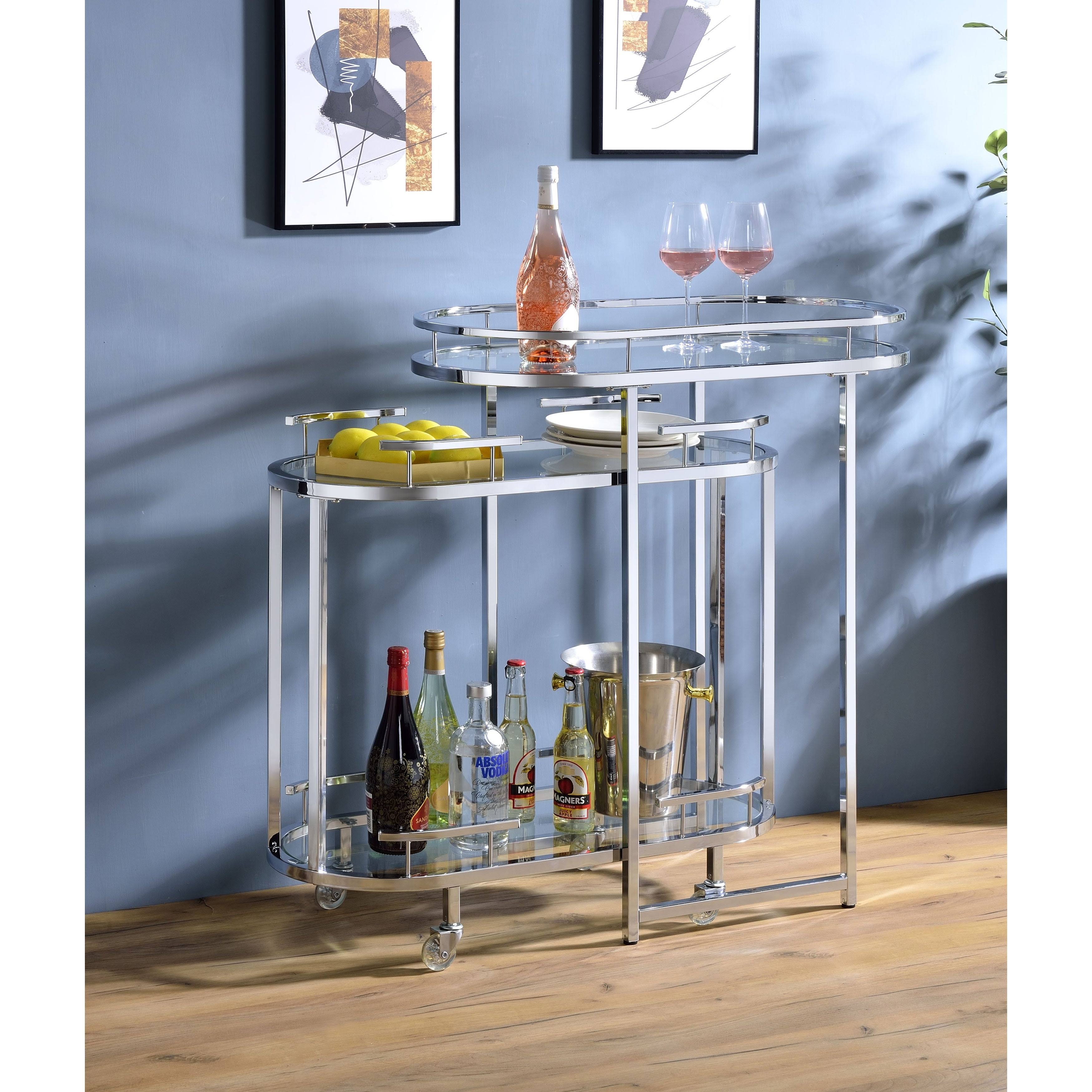 Clear Glass Serving Cart with Chrome Finish H213757