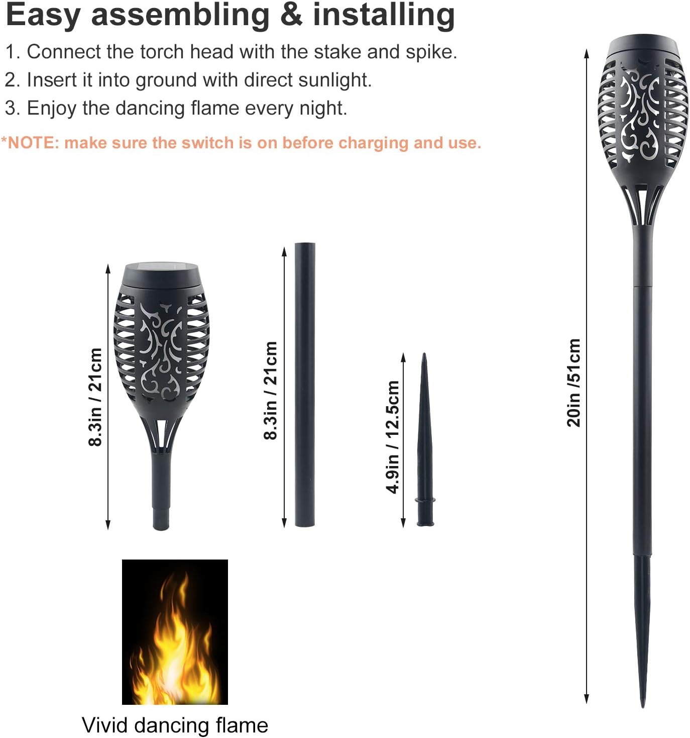 16 Pack Solar Torch Lights with Flickering Flames, Waterproof K26868