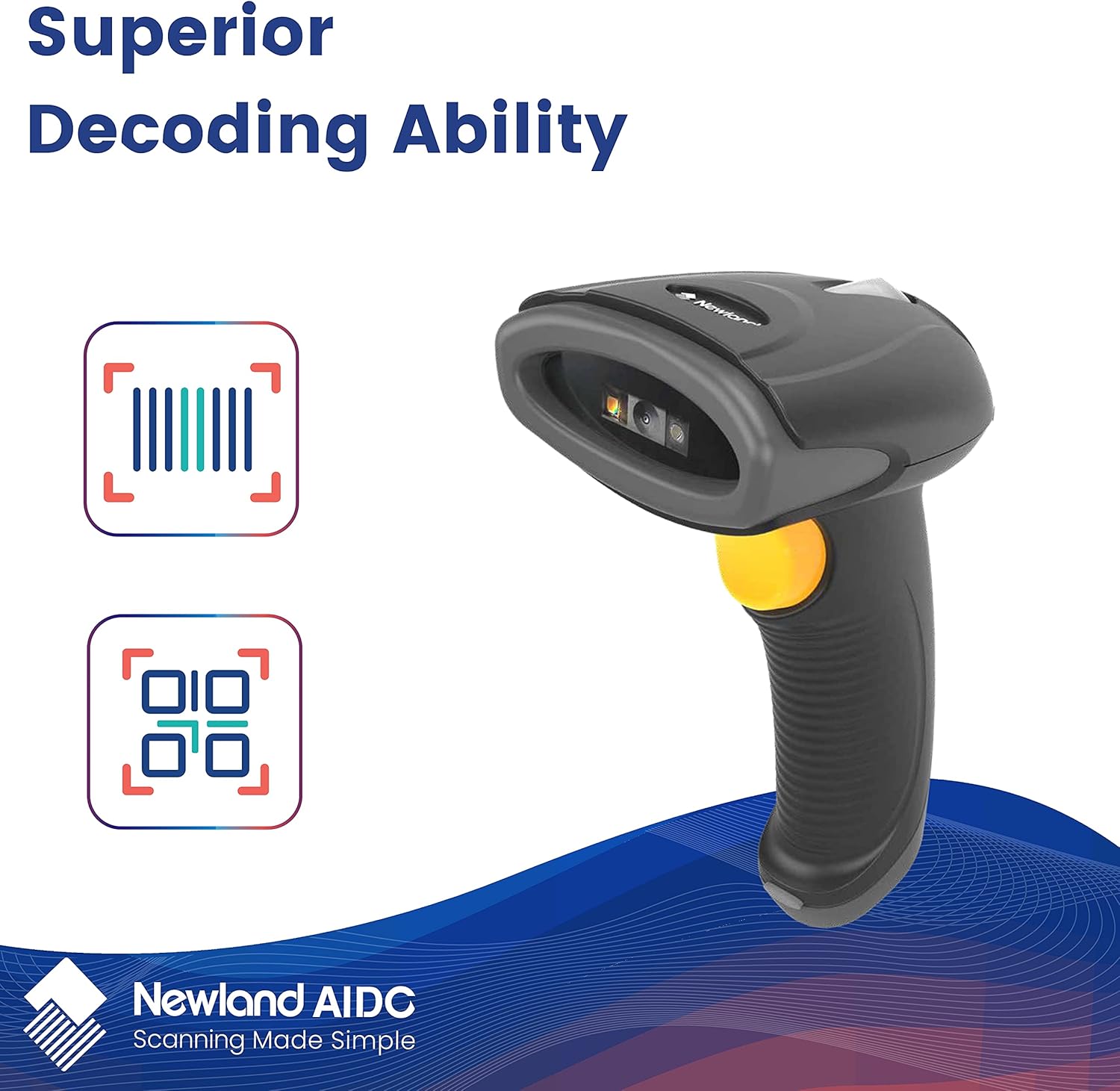 2D Wireless Barcode Scanner with Bluetooth, Portable USB, Cordless, Rechargeable Y70390