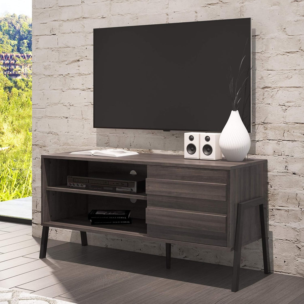 Mid-Century Modern Wood TV Stand with Metal Legs O117