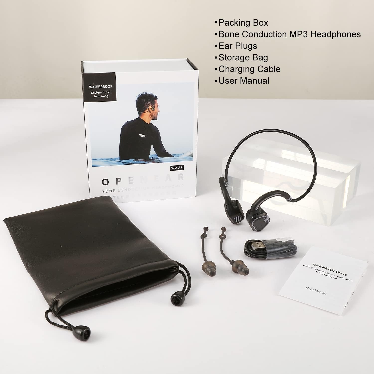 Waterproof IPX8 Bone Conduction Open Ear Headphones with 16G Memory, Pack of 2 W133831