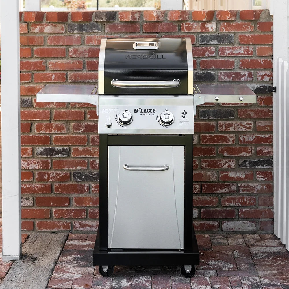 Silver & Black 2-Burner Propane Gas Grill with 2 Foldable Shelves S526