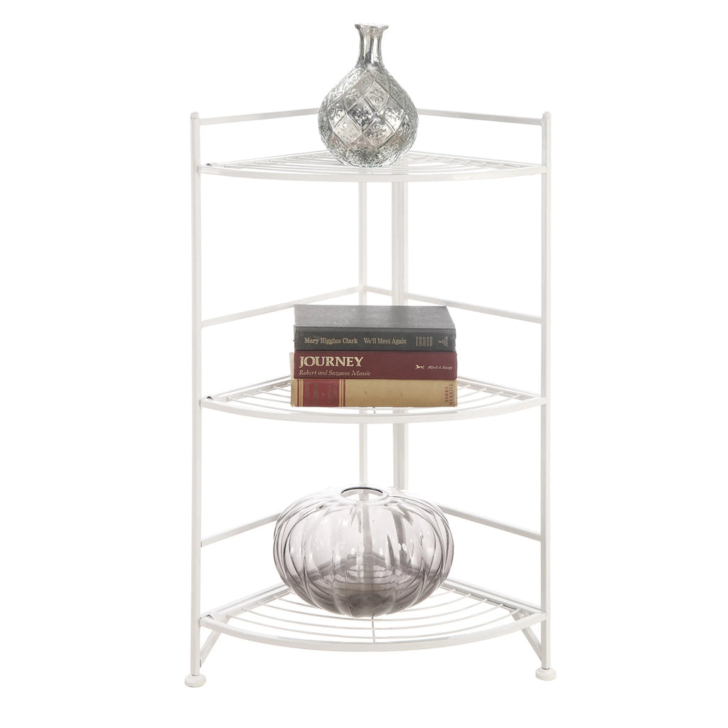 White 3 Tier Folding Metal Corner Shelf A3074