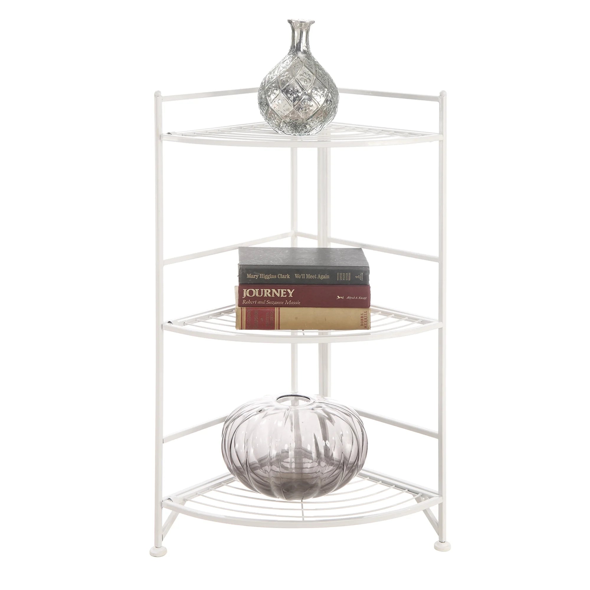 White 3 Tier Folding Metal Corner Shelf A3074