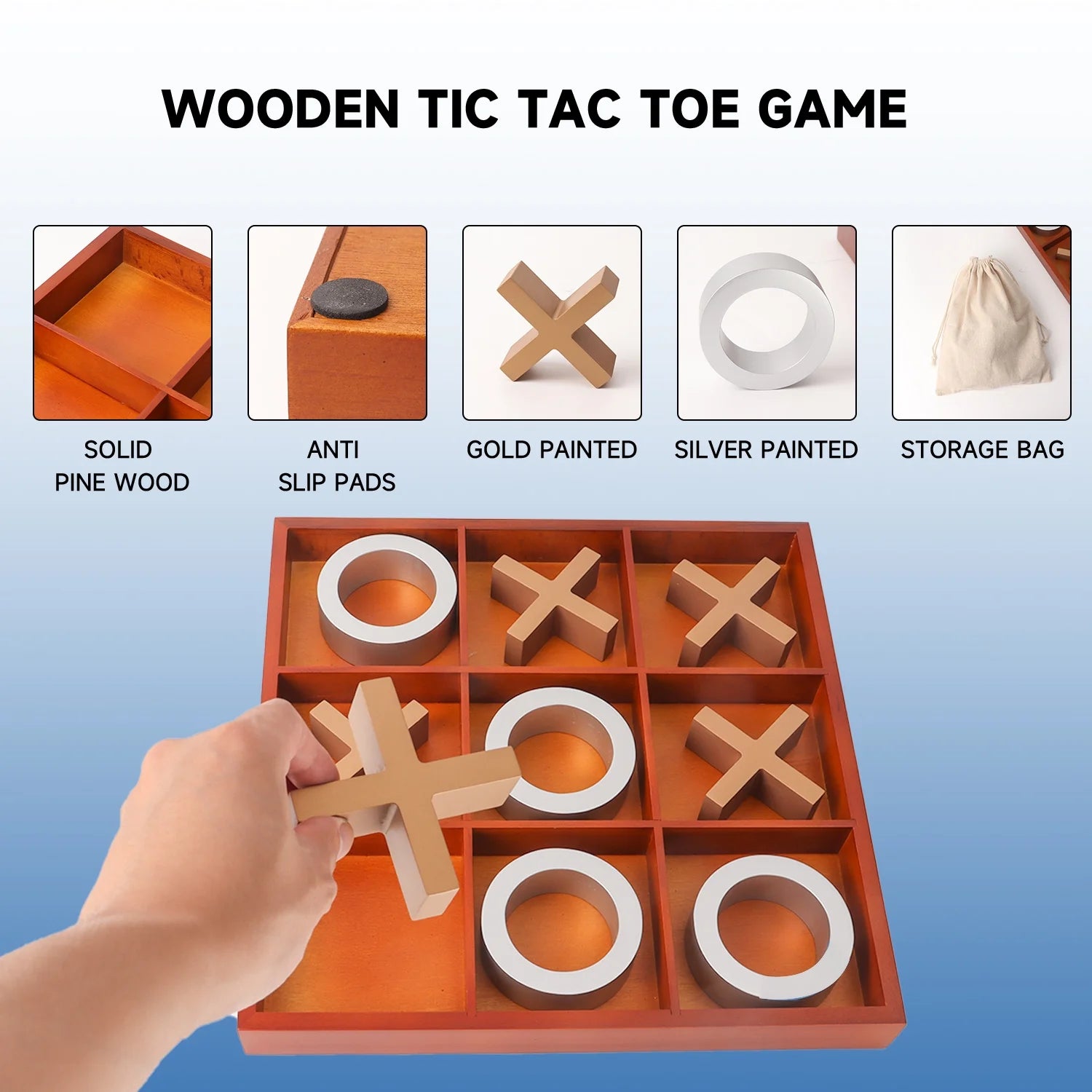 14" Wooden Tic-Tac-Toe Game Set I345