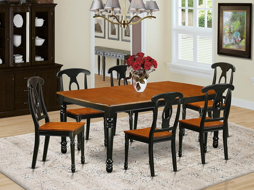 7 Piece Rectangle Wooden Dining Table with Butterfly Leaf and 6 Chairs, Black & Cherry I1680