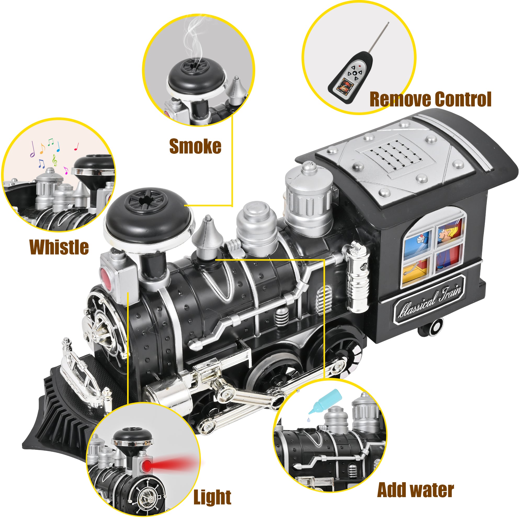 RC Train Toy with Smoke Sound and Light D368978