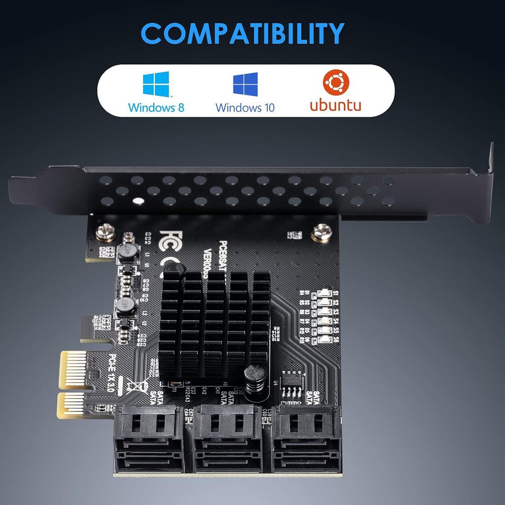 PCIe 4X SATA Card, 6 Ports with 6 SATA Cables, Low Profile Bracket, Non-Raid A957025