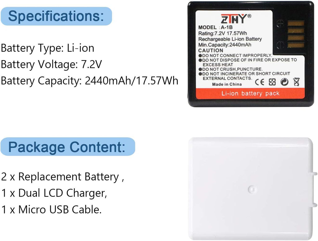 2-Pack Rechargeable Camera Battery 2440mAh with Dual LCD USB Port Charger X957060