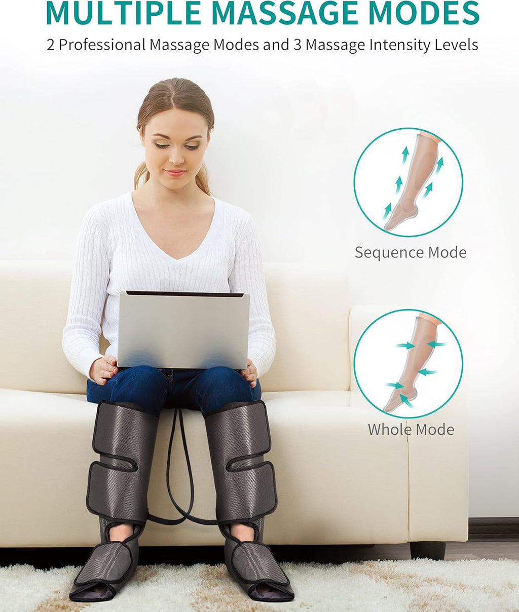 Leg Massager with Air Compression, Foot and Calf Massage Machine with Hand-held Controller 2 Modes 3 Intensities, Adjustable Leg Wraps N339