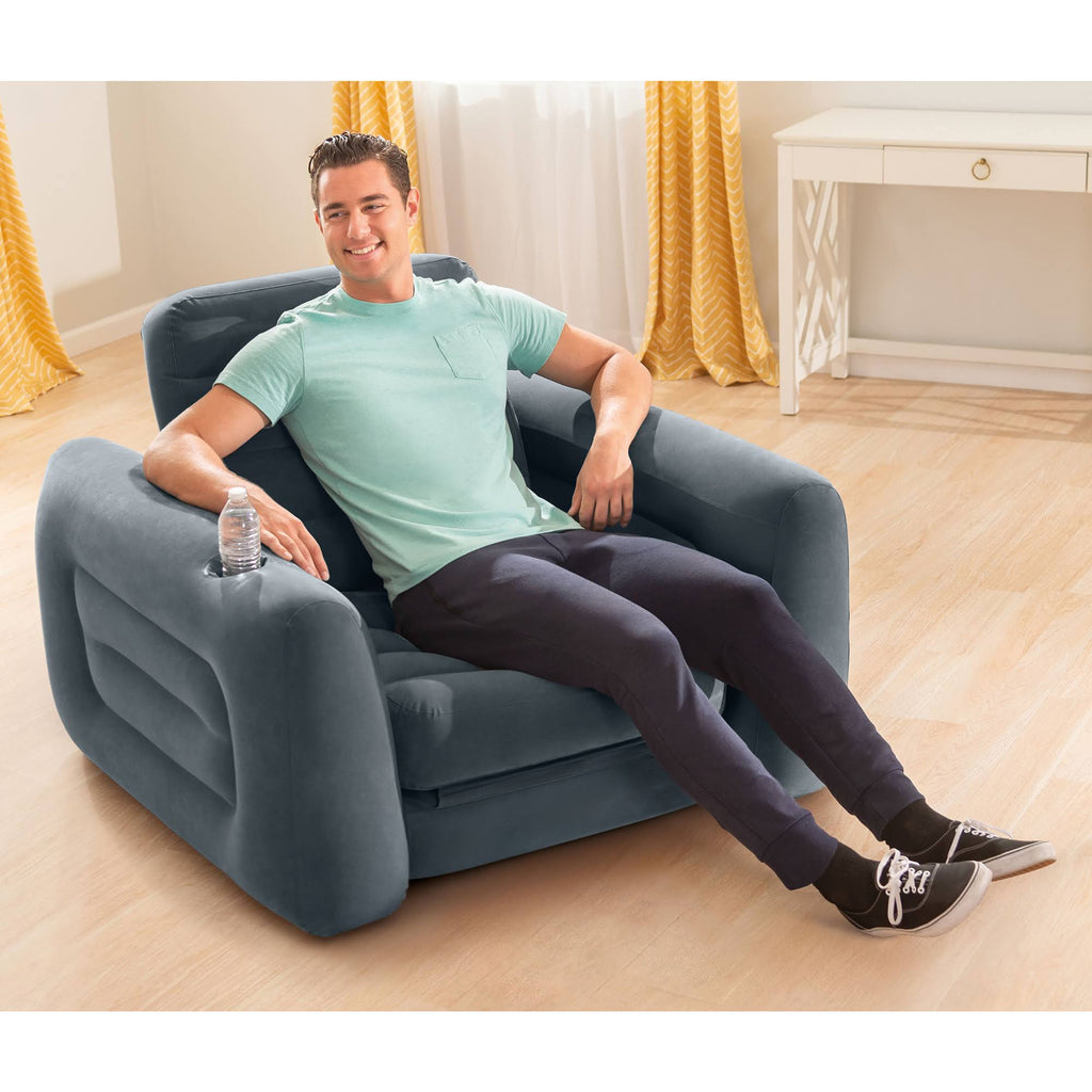 Inflatable Pull Out Sofa Chair Sleeper with Twin Sized Air Mattress B8891