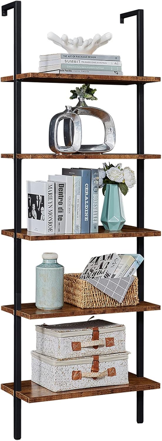 5-Tier White Gold Metal Wall-Mounted Bookshelf O3645