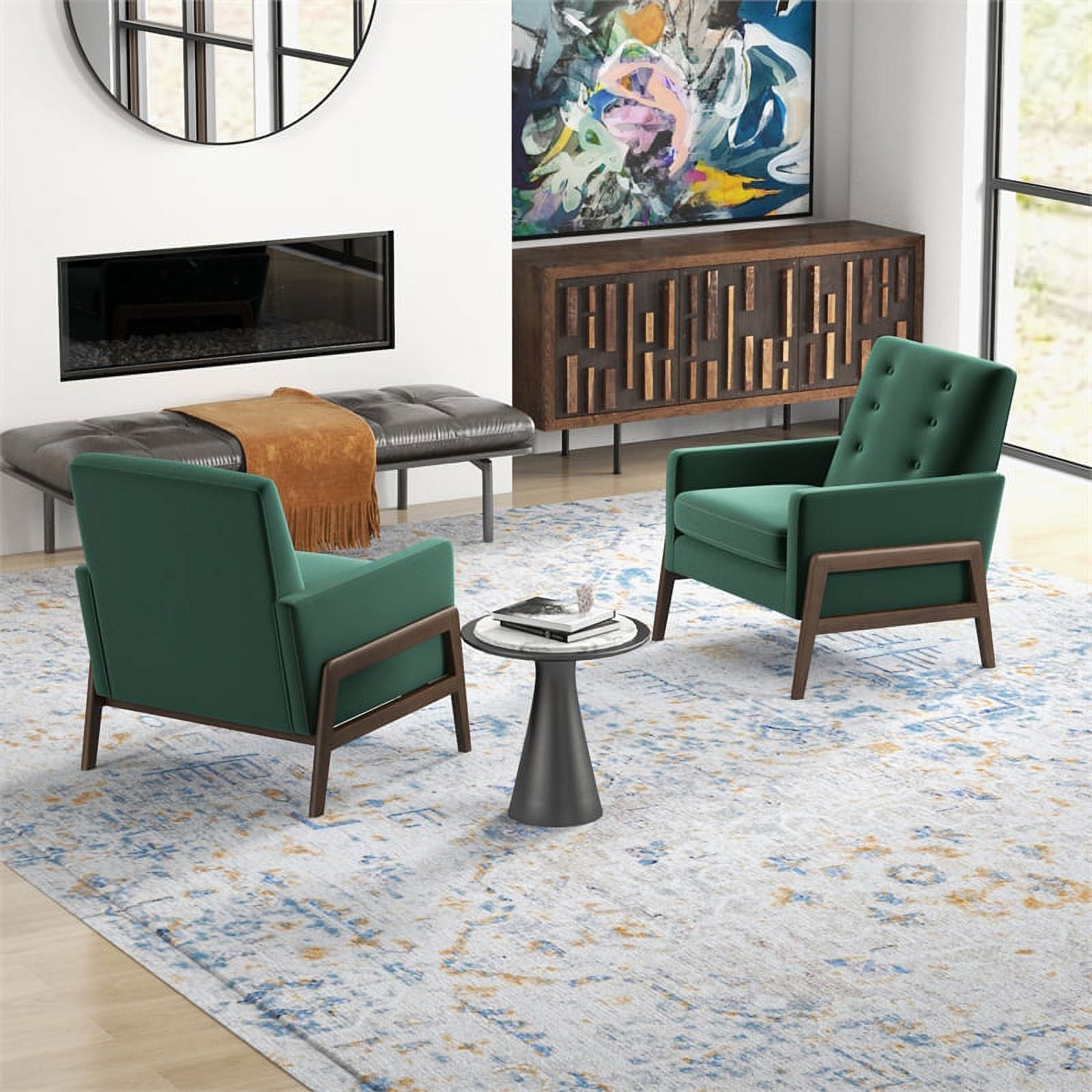 Green Velvet Tufted Accent Armchair Set of 2 S8007