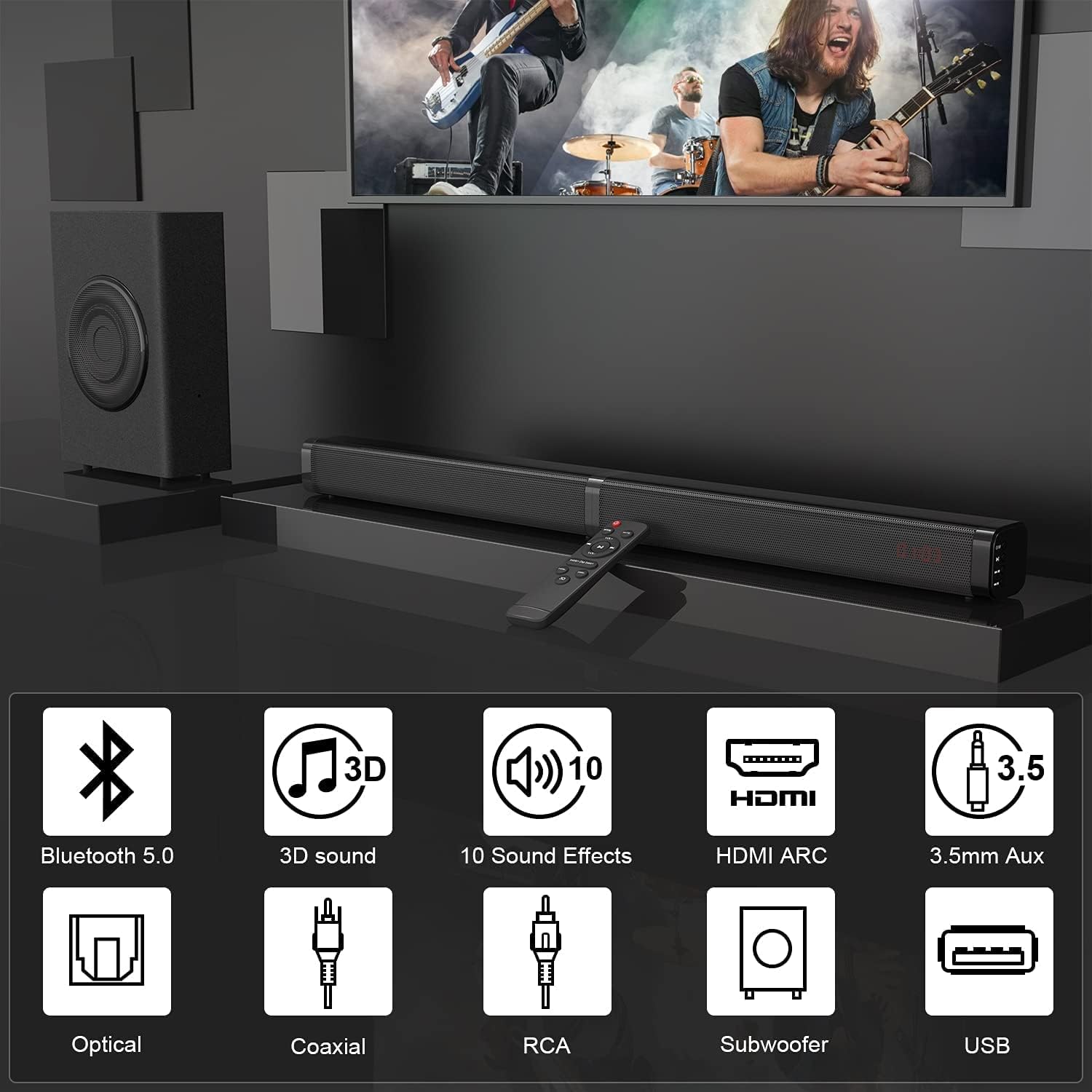 2.1 CH Sound Bar with Subwoofer 240W 3D Surround Sound Home Theater Audio System E3728