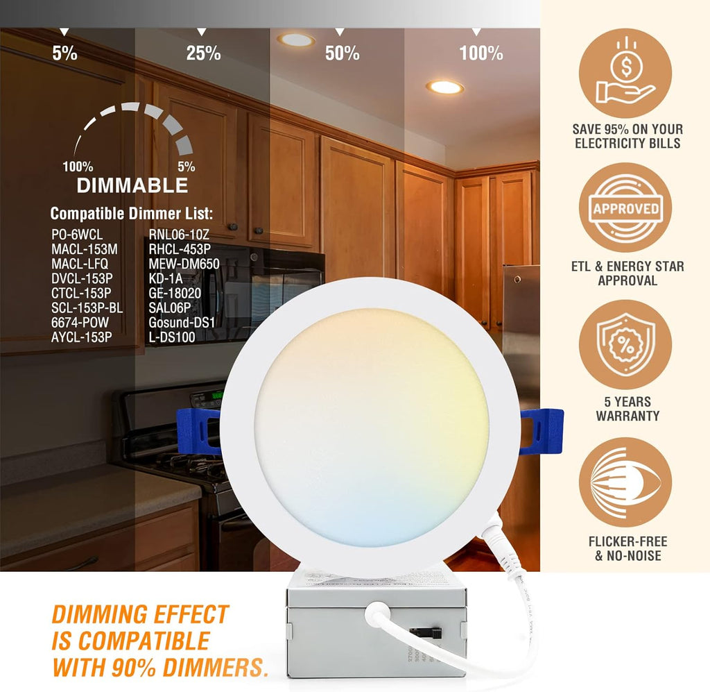 12 Pack 6Inch 5CCT Dimmable LED Recessed Light with Junction Box B2638