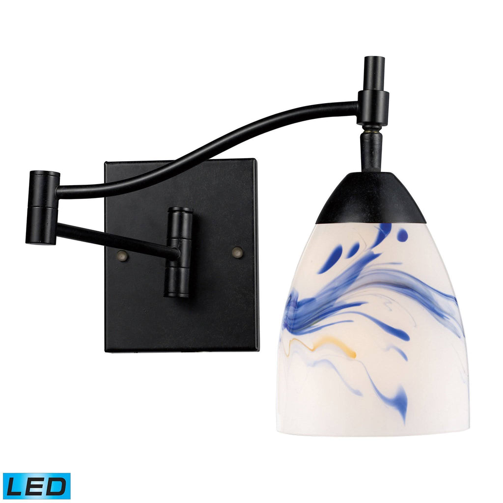 1-Light Swingarm Sconce in Dark Rust & Mountain Glass G3421