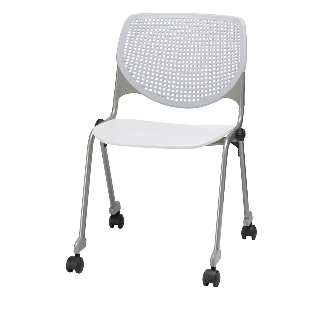 Light Grey White Stack Chair with Casters K830