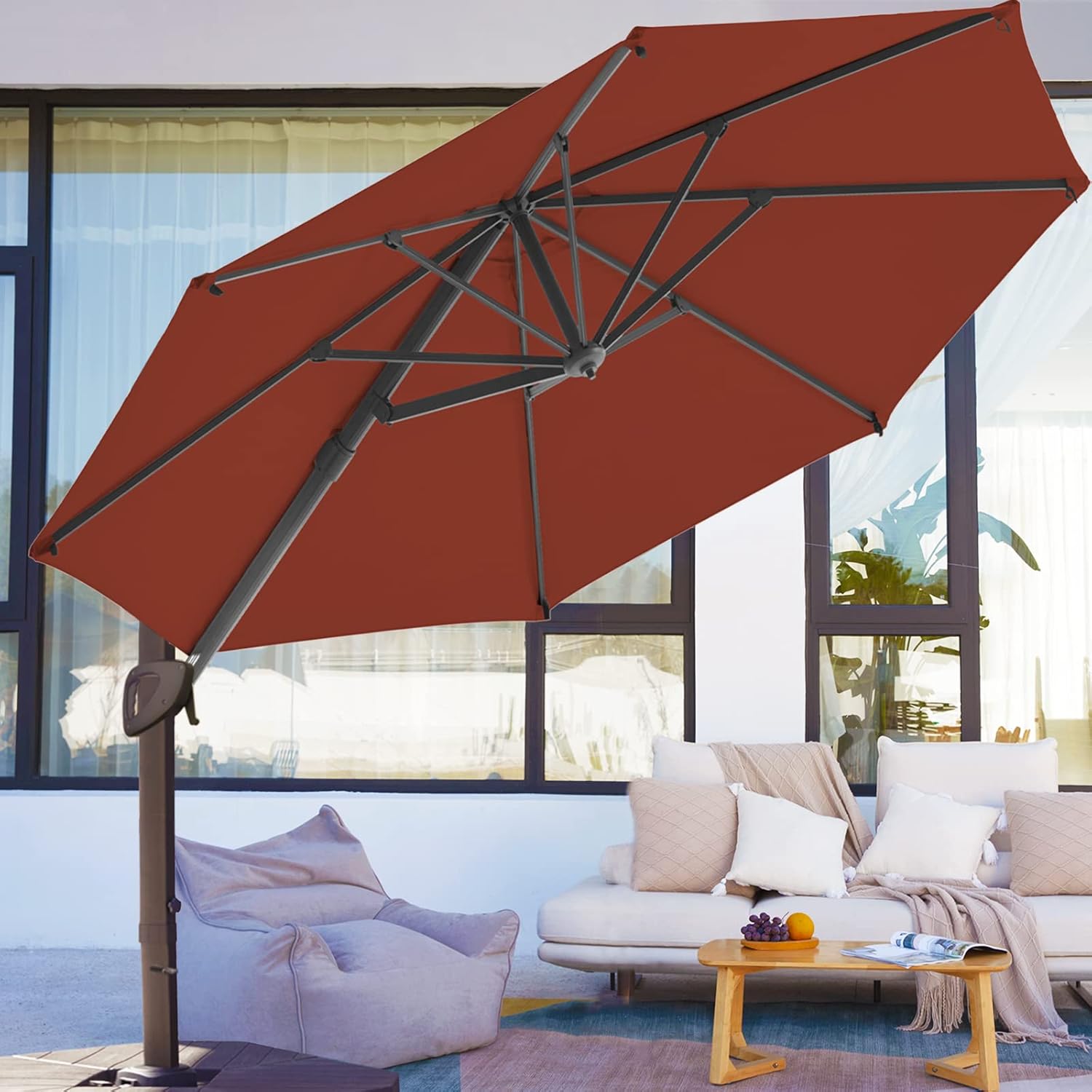 Beige 9x9 FT Square Cantilever Patio Umbrella with Aluminum Frame A47838
