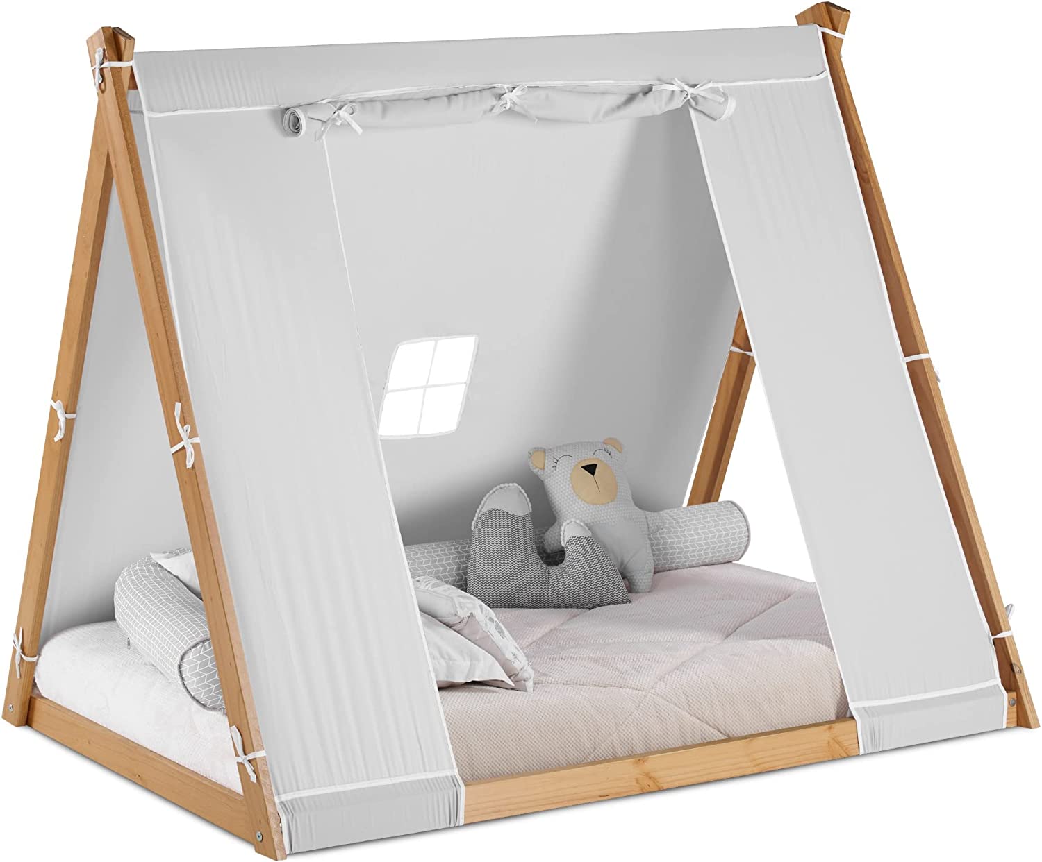 Twin Floor Bed with Natural Frame D961